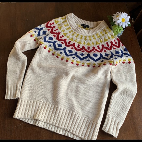 J. CREW VINTAGE FAIR ISLE CREW NECK Nordic Wool Blend Print SWEATER XXS - Picture 3 of 6